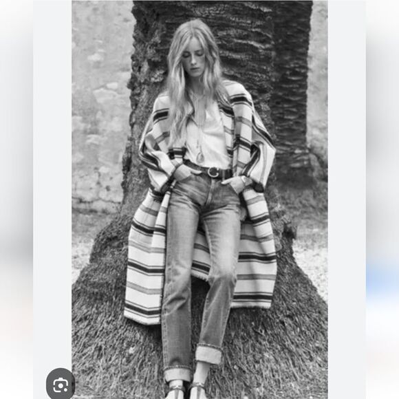 CELINE 21 SS Striped Wool Blanket Coat Vintage - Picture 1 of 16